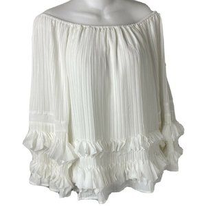 Line & Dot Off Shoulder Frilly Pleated Bell Sleeve Blouse Ivory Revolve NWT